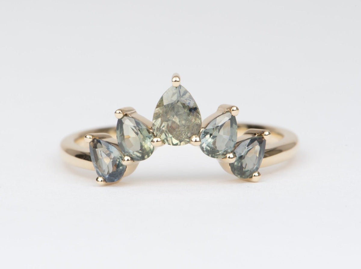 Fancy Bi-Color Montana Sapphire Crown Ring 14K Gold Wedding Band R6562 Aurora Designer