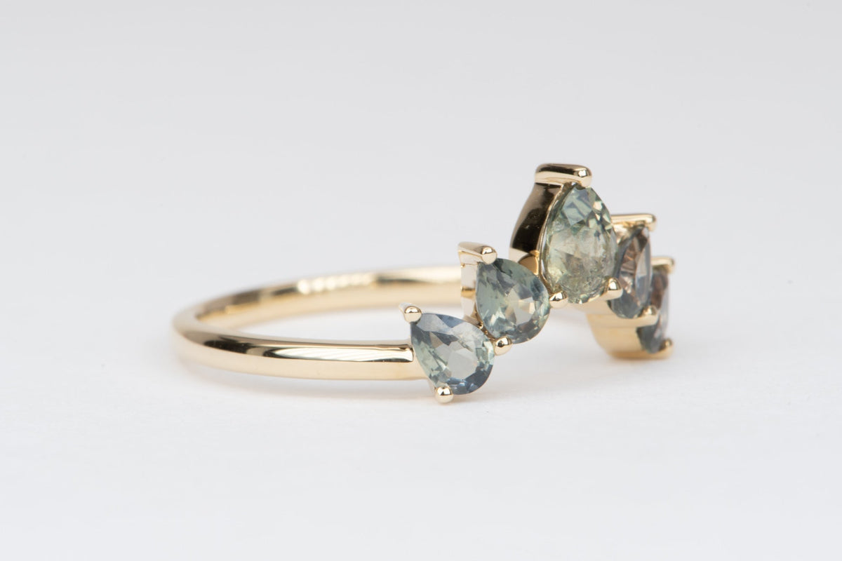 Fancy Bi-Color Montana Sapphire Crown Ring 14K Gold Wedding Band R6562 Aurora Designer