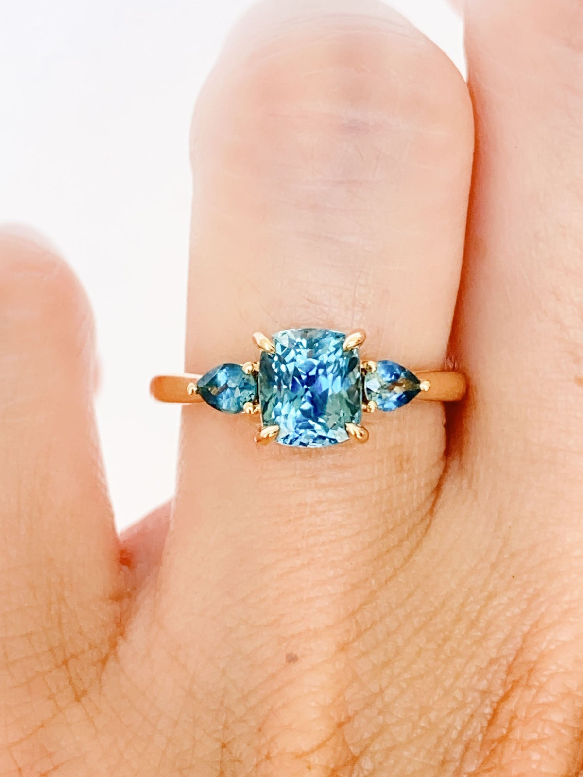 2.71ctw Montana Sapphire Three-Stone Engagement Ring 14K Gold R6564 Aurora Designer