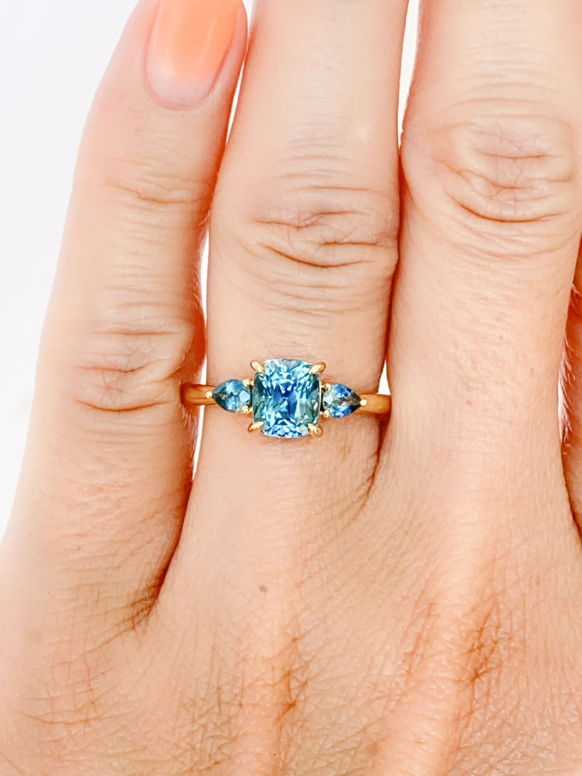 2.71ctw Montana Sapphire Three-Stone Engagement Ring 14K Gold R6564 Aurora Designer