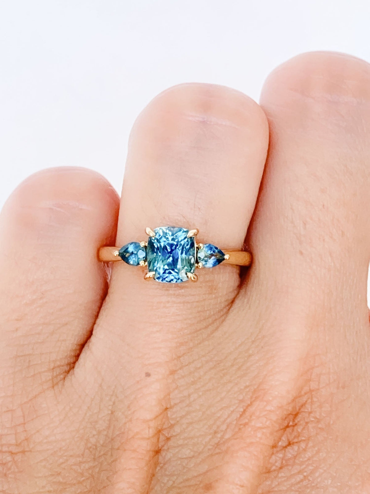 2.71ctw Montana Sapphire Three-Stone Engagement Ring 14K Gold R6564 Aurora Designer