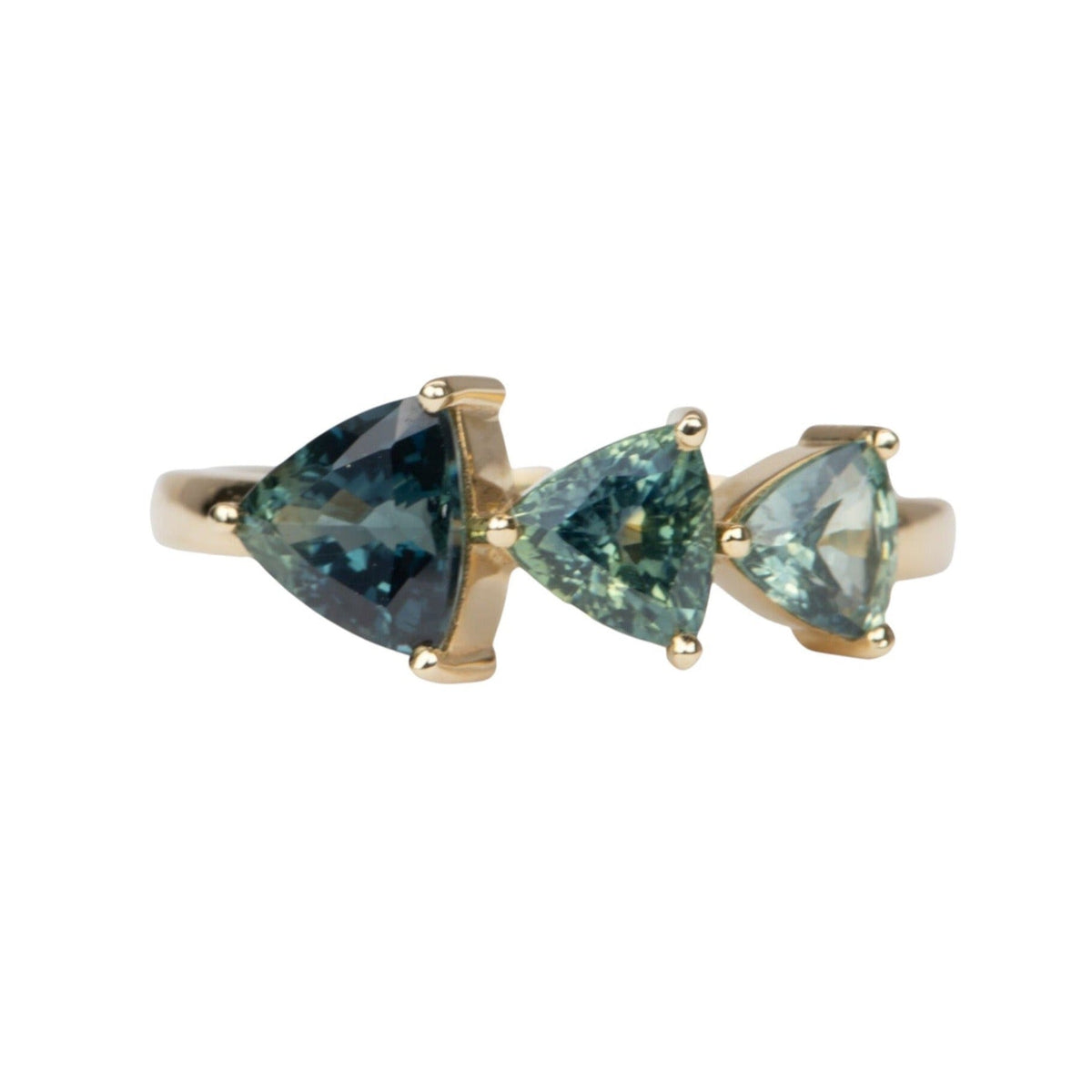 2.4ctw Graduated Size Ombré Color Teal Sapphire Ring 14K Gold R6565 Aurora Designer