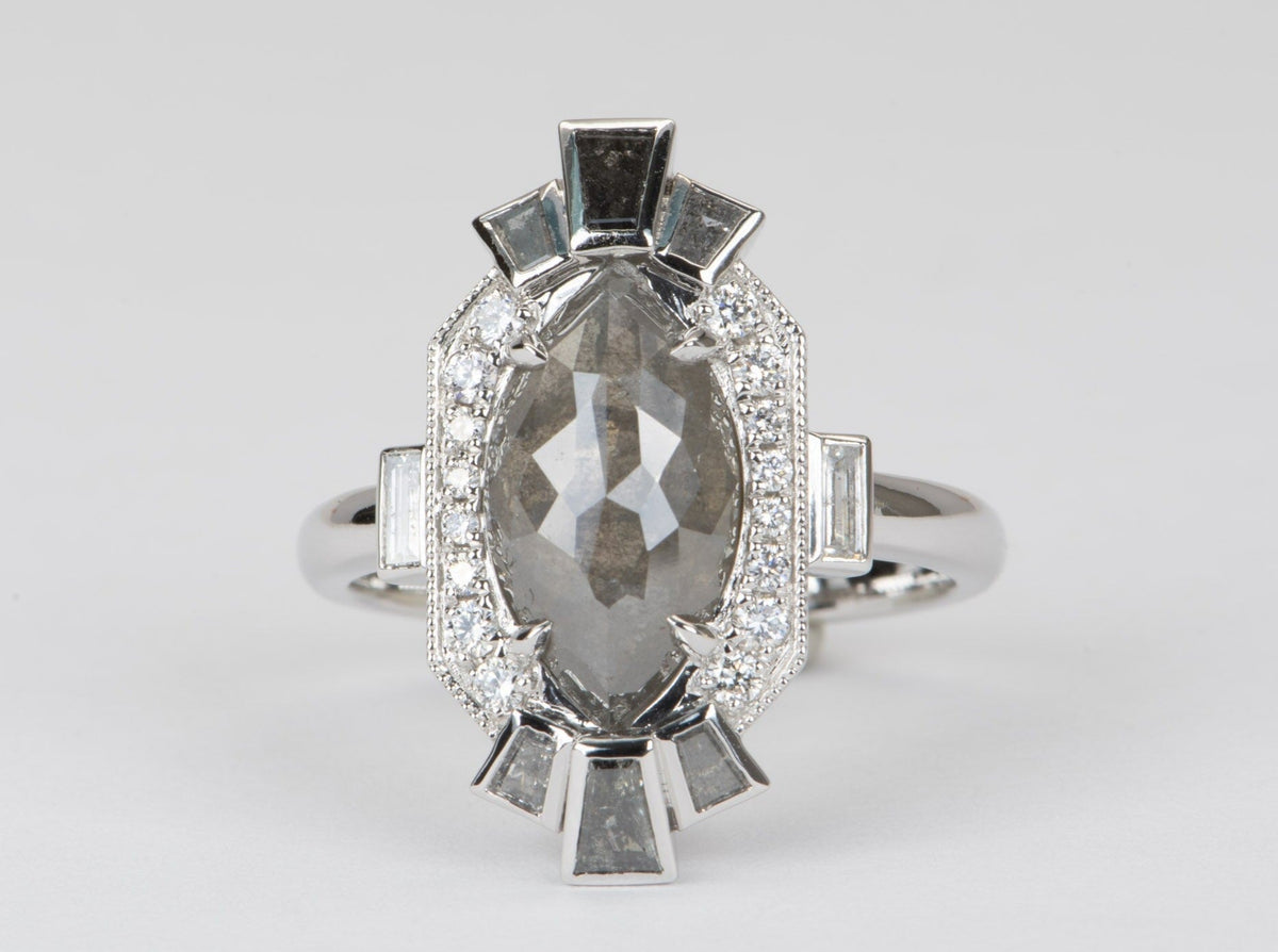 3.66ct Salt and Pepper Diamond Statement Ring 14K White Gold R6568 Aurora Designer