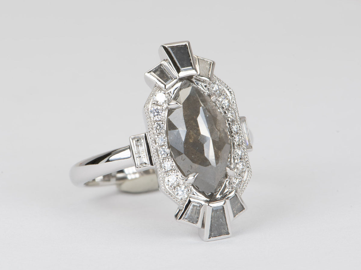 3.66ct Salt and Pepper Diamond Statement Ring 14K White Gold R6568 Aurora Designer