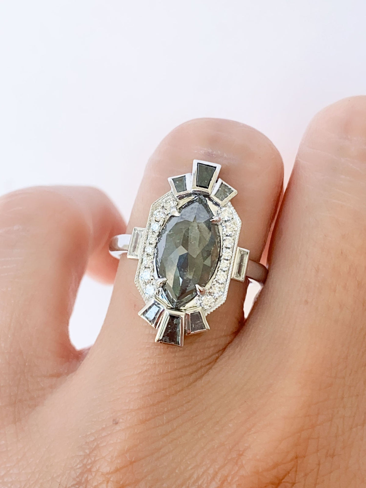 3.66ct Salt and Pepper Diamond Statement Ring 14K White Gold R6568 Aurora Designer