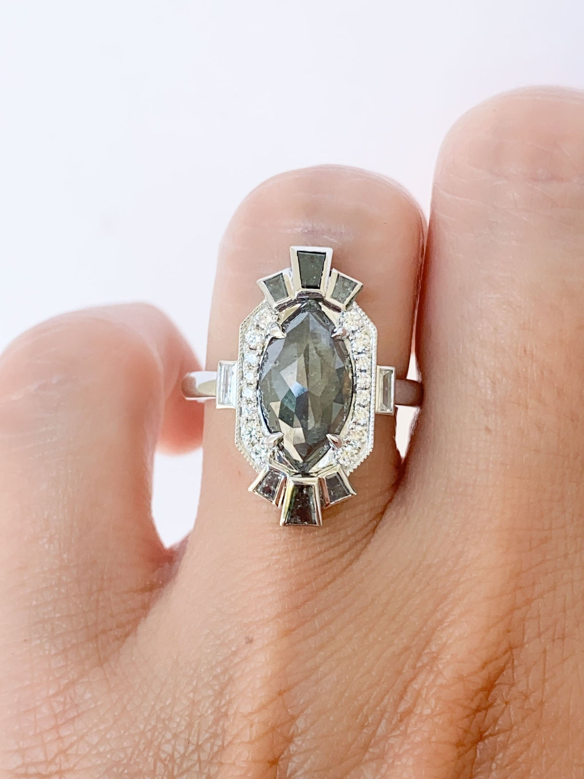 3.66ct Salt and Pepper Diamond Statement Ring 14K White Gold R6568 Aurora Designer