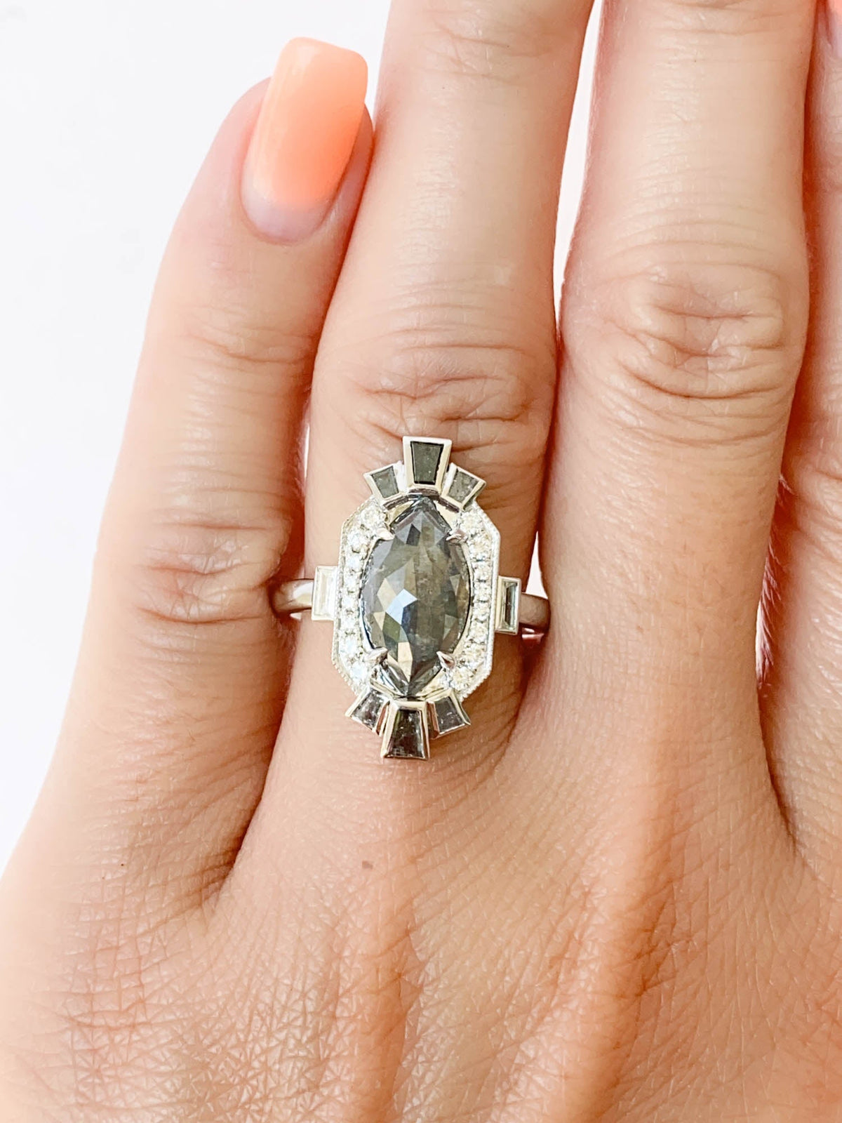 3.66ct Salt and Pepper Diamond Statement Ring 14K White Gold R6568 Aurora Designer