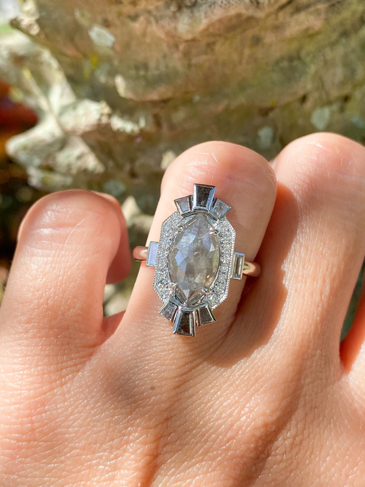 3.66ct Salt and Pepper Diamond Statement Ring 14K White Gold R6568 Aurora Designer