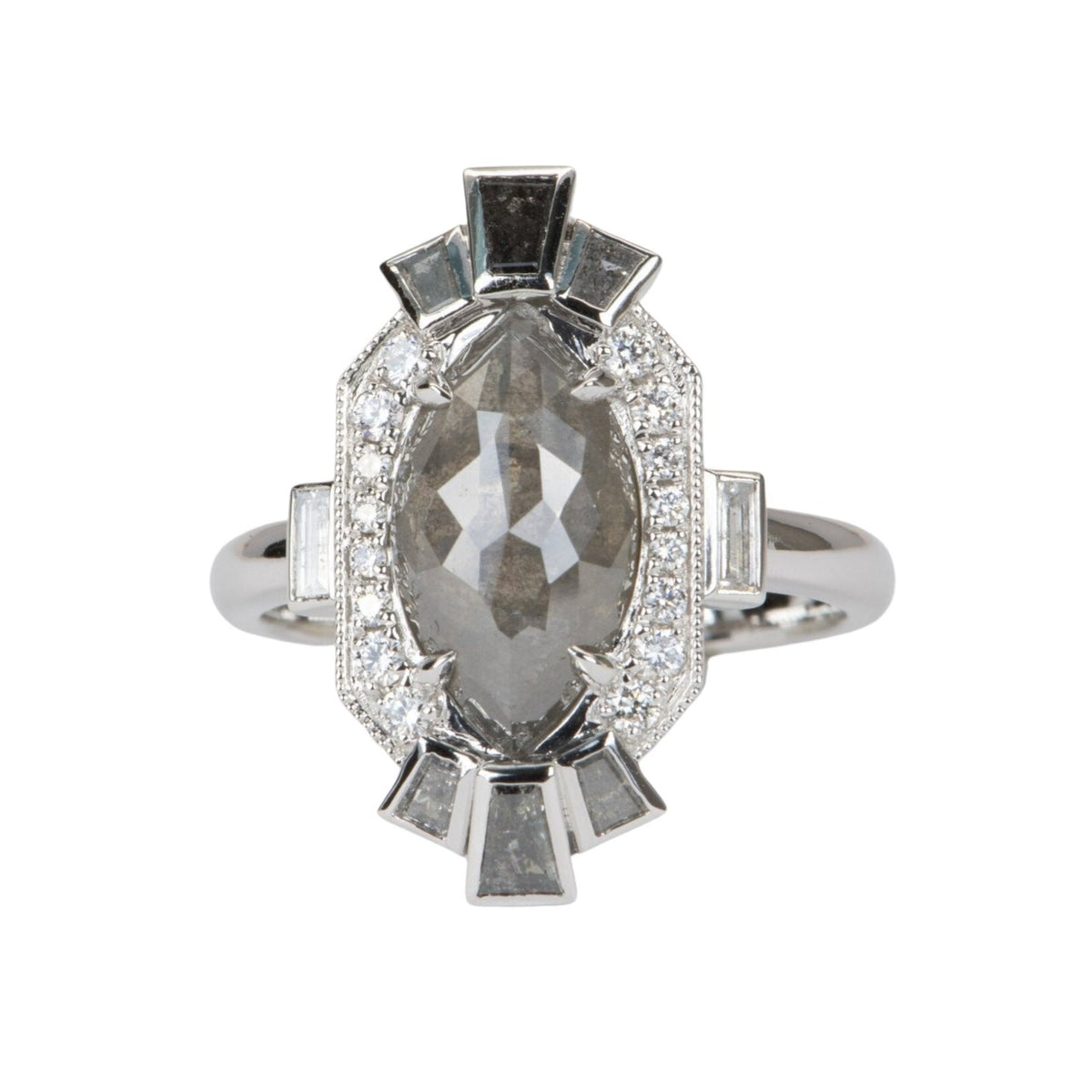 3.66ct Salt and Pepper Diamond Statement Ring 14K White Gold R6568 Aurora Designer