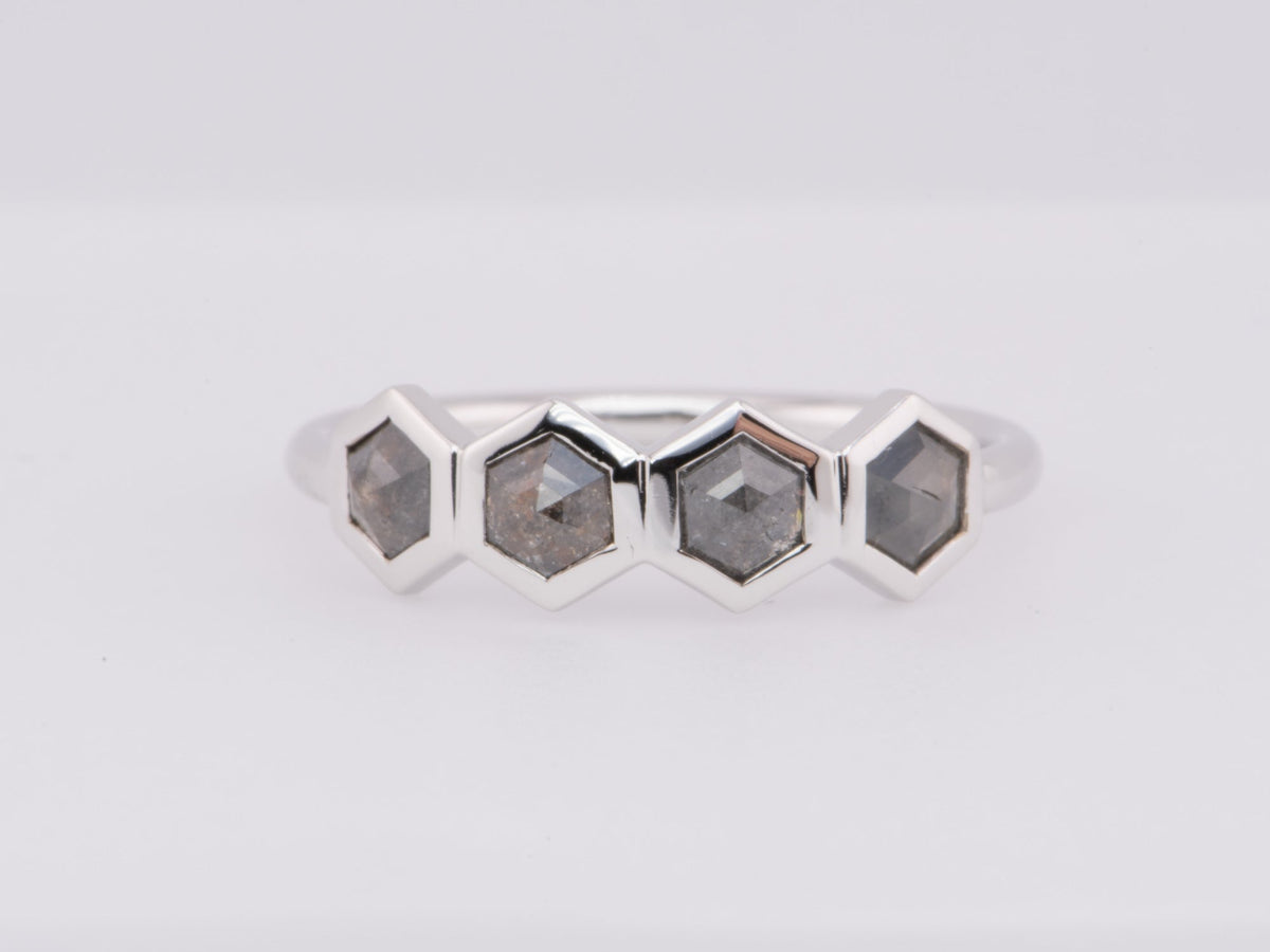 Hexagon Salt and Pepper Diamond Band 14K White Gold R6569 Aurora Designer