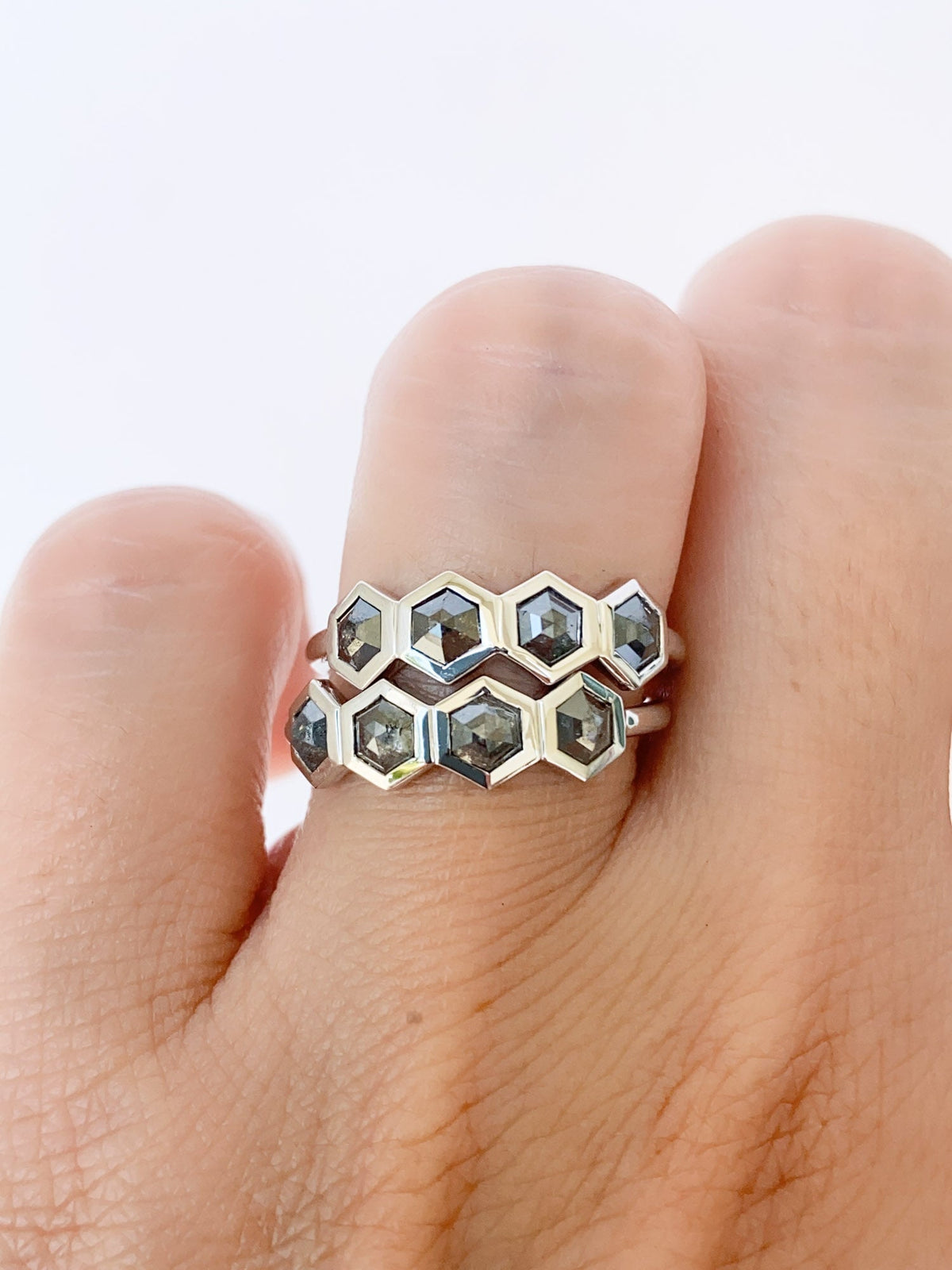 Hexagon Salt and Pepper Diamond Band 14K White Gold R6569 Aurora Designer
