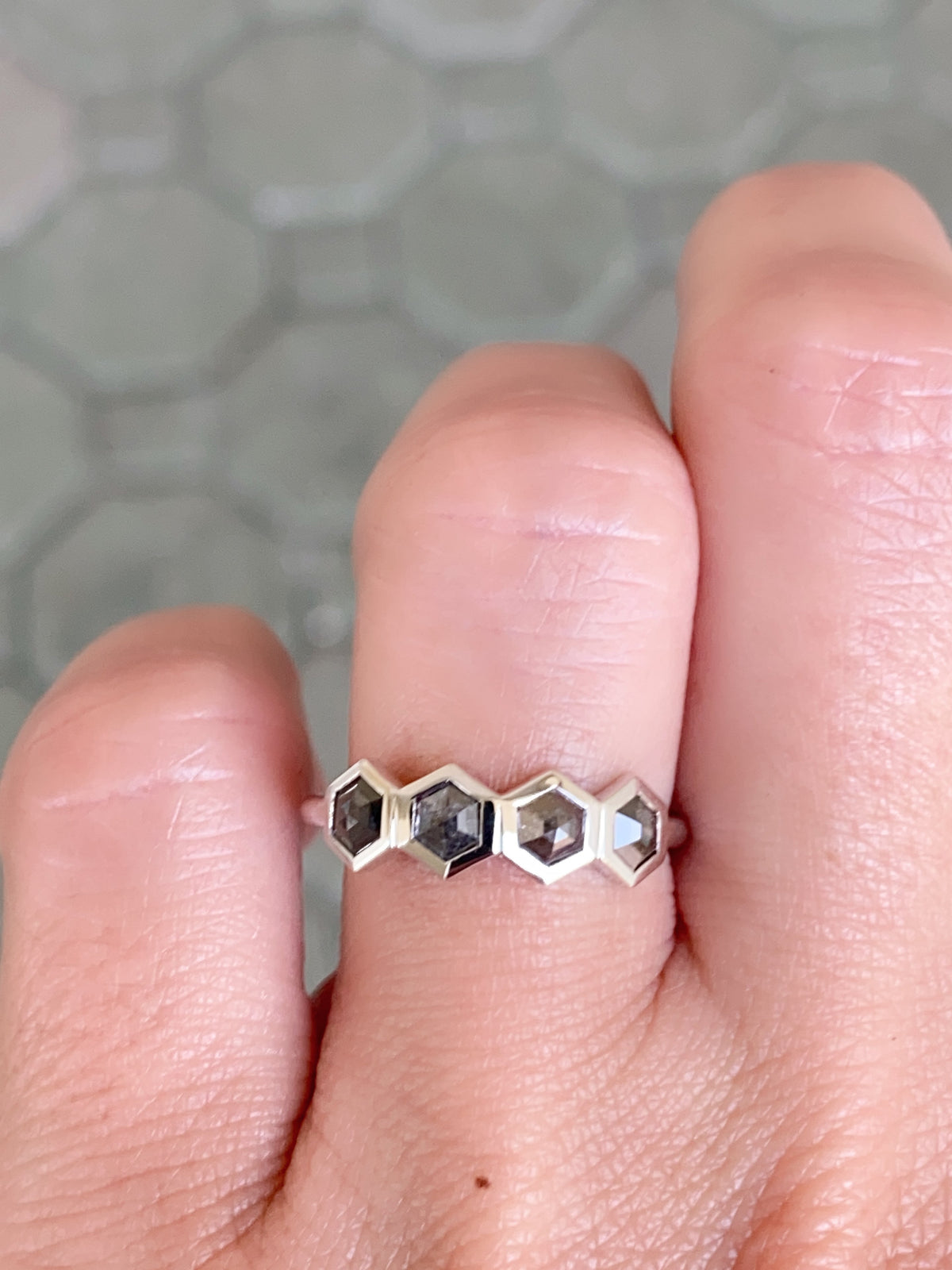 Hexagon Salt and Pepper Diamond Band 14K White Gold R6569 Aurora Designer