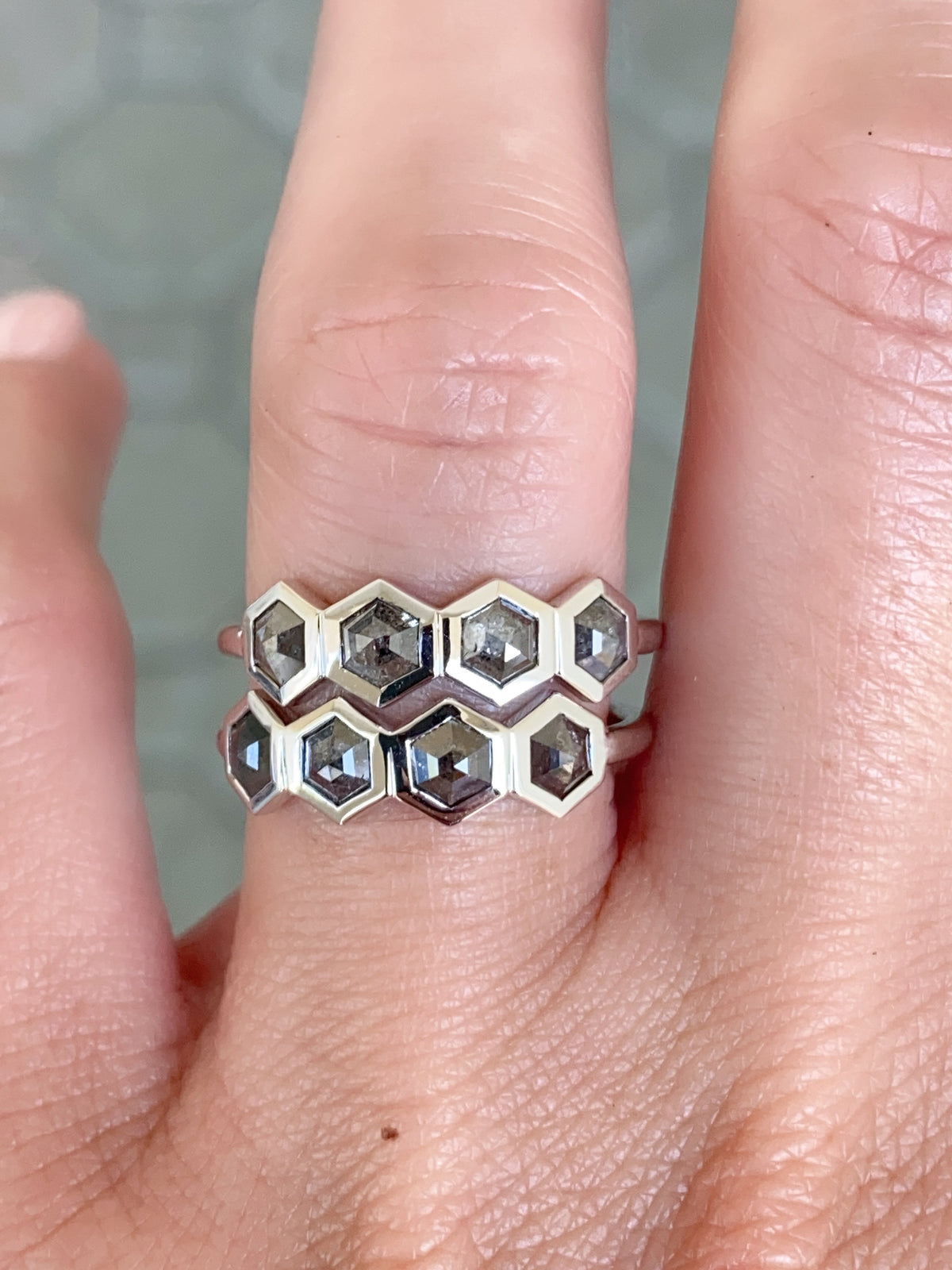 Hexagon Salt and Pepper Diamond Band 14K White Gold R6569 Aurora Designer