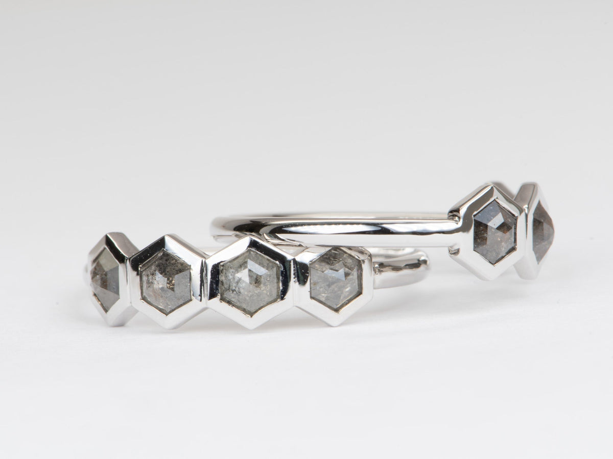 Hexagon Salt and Pepper Diamond Band 14K White Gold R6569 Aurora Designer