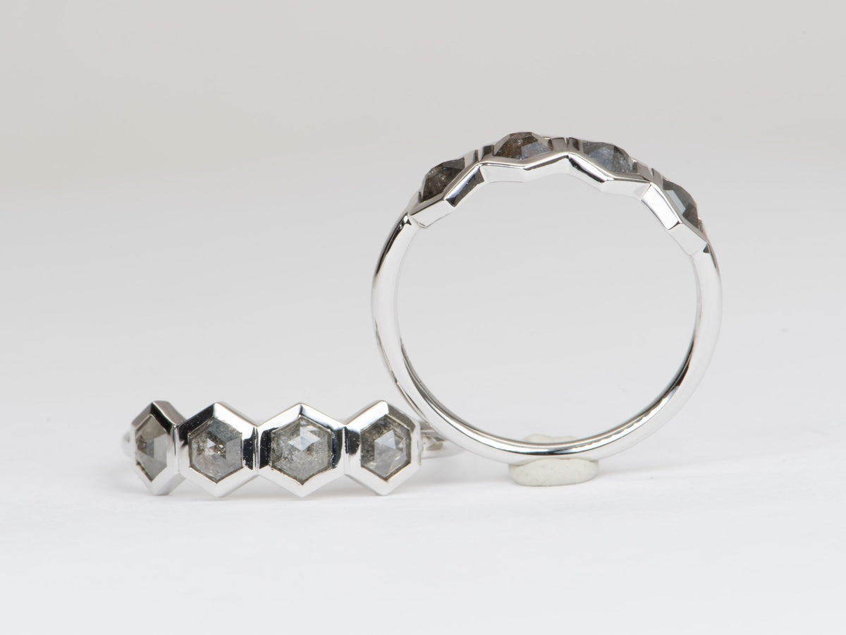Hexagon Salt and Pepper Diamond Band 14K White Gold R6569 Aurora Designer