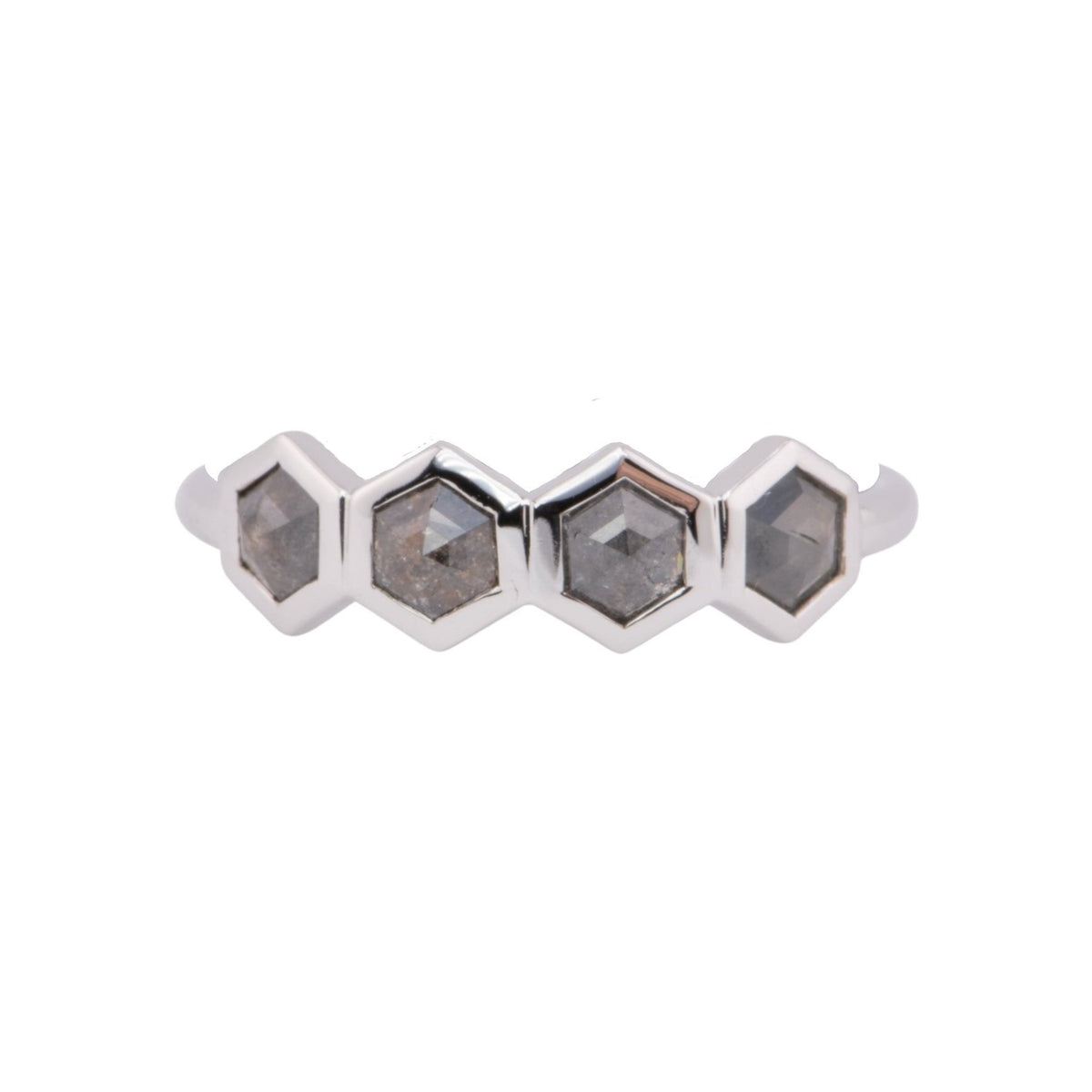 Hexagon Salt and Pepper Diamond Band 14K White Gold R6569 Aurora Designer