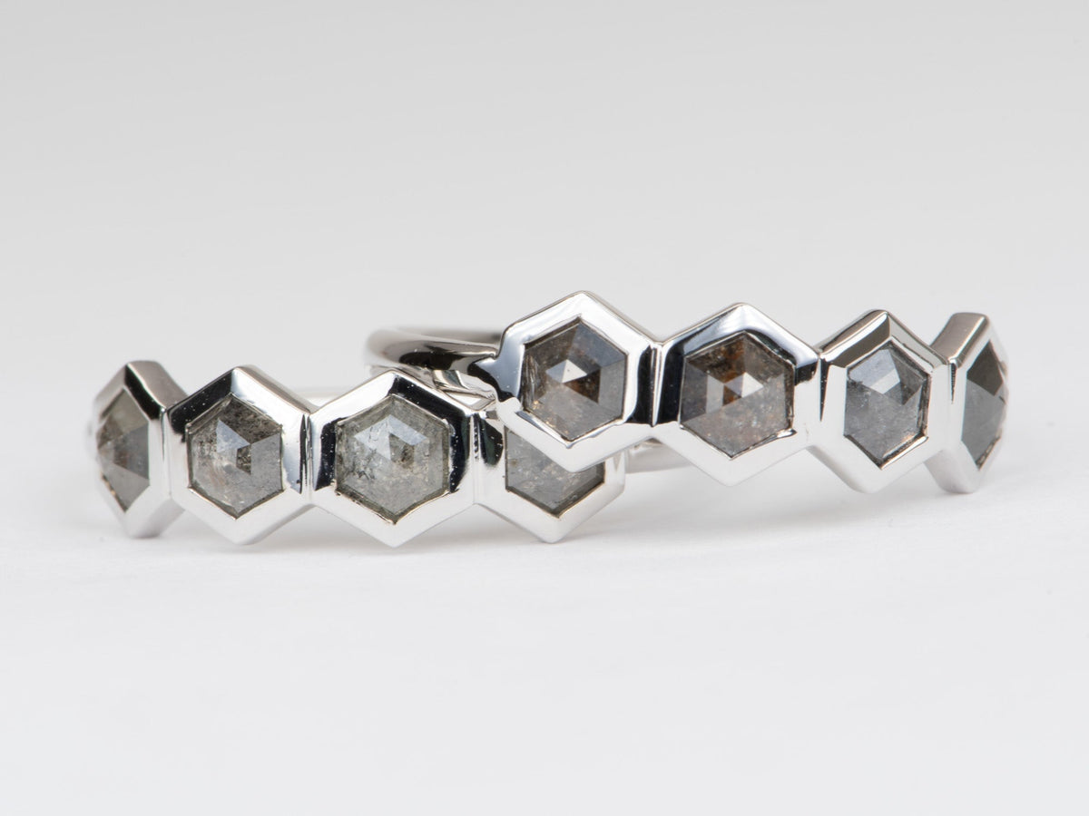 Hexagon Salt and Pepper Diamond Band 14K White Gold R6569 Aurora Designer