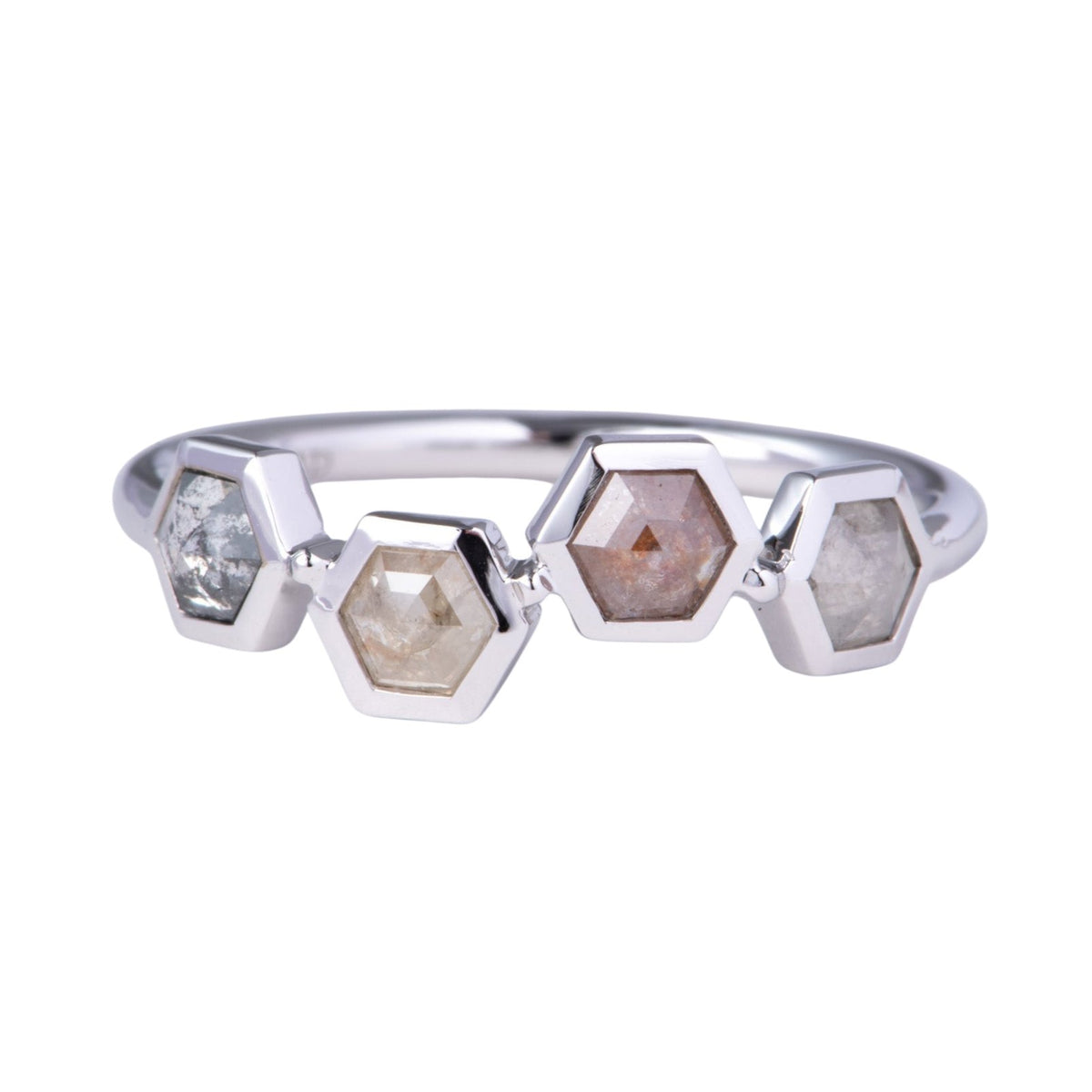 Hexagon Shaped Salt and Pepper Diamond 14K White Gold Wedding Band R6570 Aurora Designer