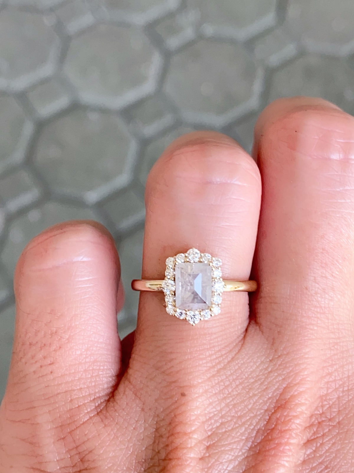 1.39ctw Opalescent Natural Diamond with Halo Engagement Ring 14K Gold R6573 Aurora Designer