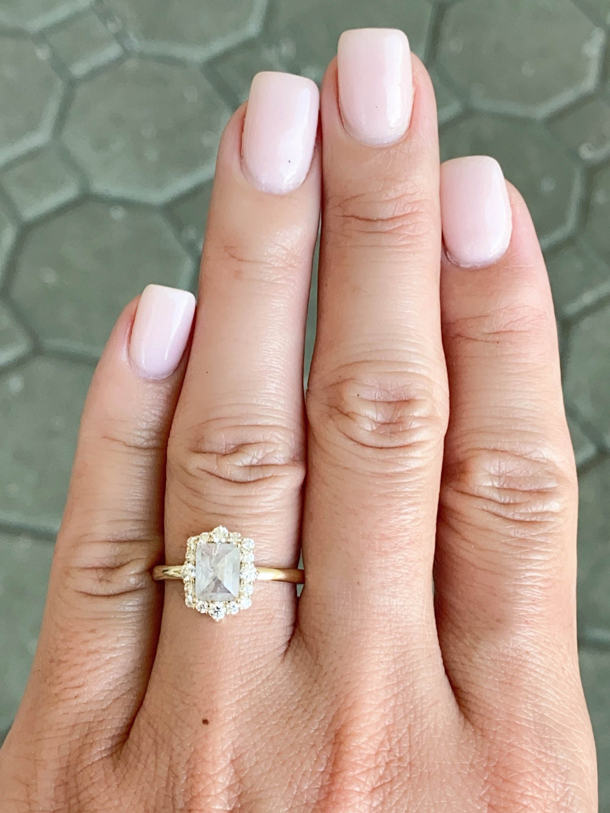 1.39ctw Opalescent Natural Diamond with Halo Engagement Ring 14K Gold R6573 Aurora Designer