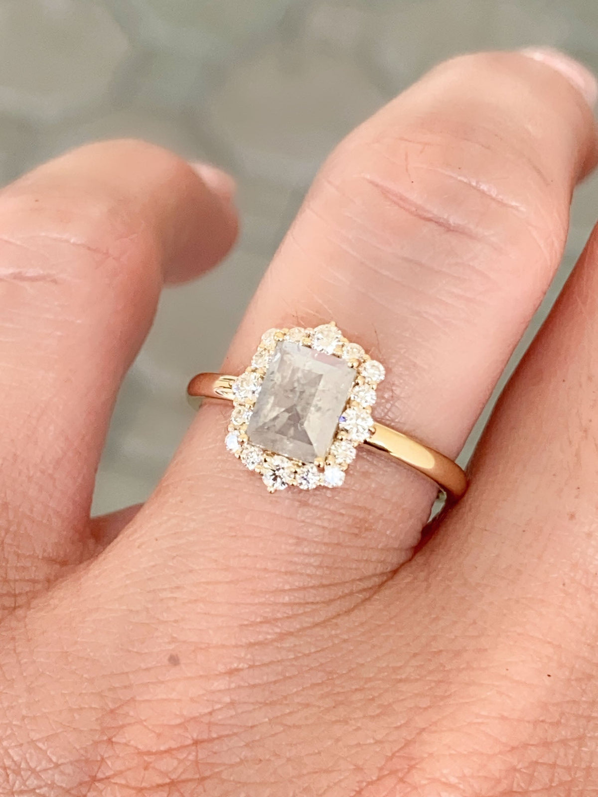 1.39ctw Opalescent Natural Diamond with Halo Engagement Ring 14K Gold R6573 Aurora Designer