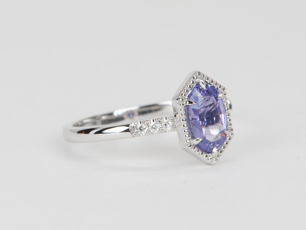 Elongated Lavender Purple Sapphire 14K White Gold Engagement Ring R6574 Aurora Designer
