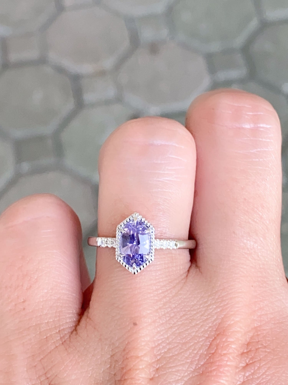 Elongated Lavender Purple Sapphire 14K White Gold Engagement Ring R6574 Aurora Designer