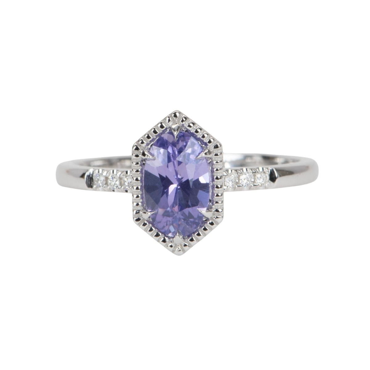Elongated Lavender Purple Sapphire 14K White Gold Engagement Ring R6574 Aurora Designer