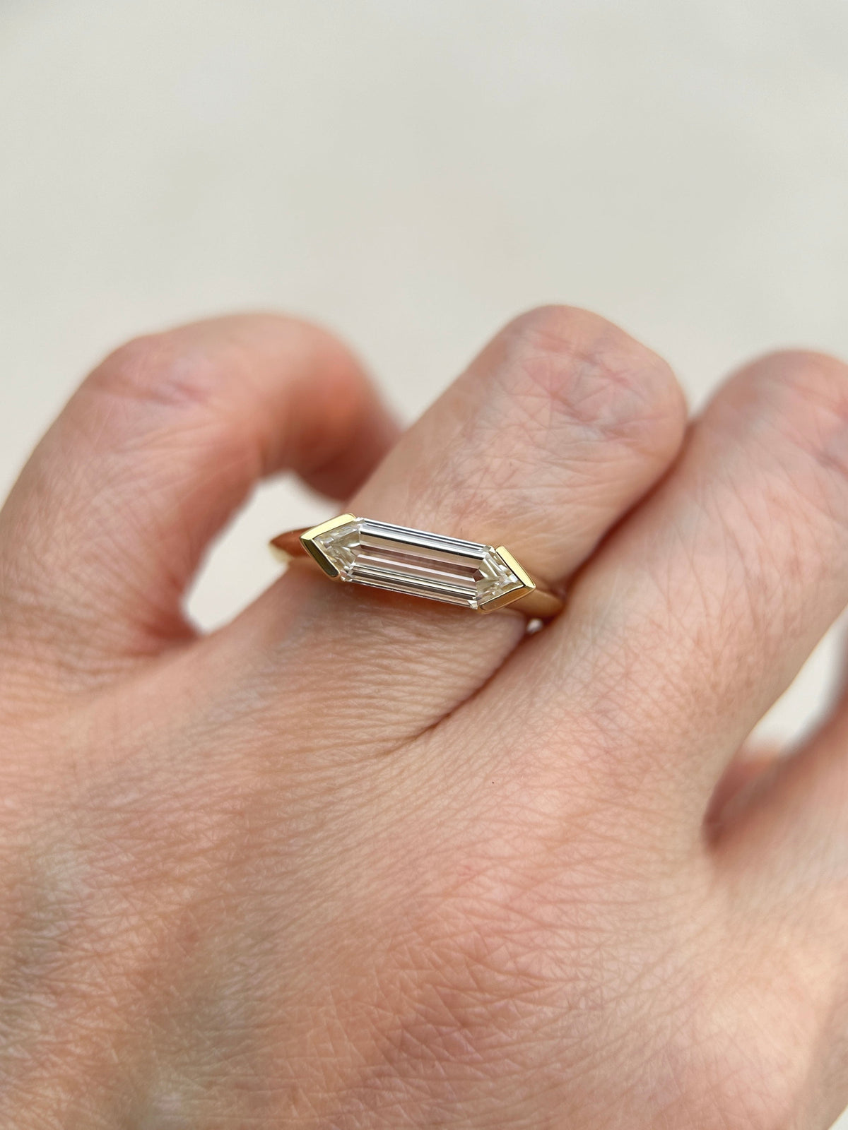 1.61ct Elongated Hexagon Lab Diamond Signet Engagement Ring 14K Gold IGI Certificate R6575 Aurora Designer