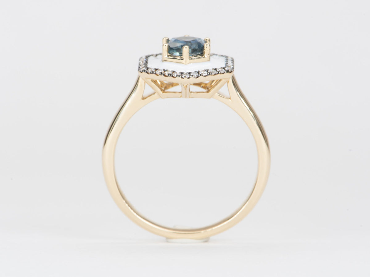Hexagon Montana Sapphire Unique Halo Engagement Ring 14K Gold R6579 Aurora Designer