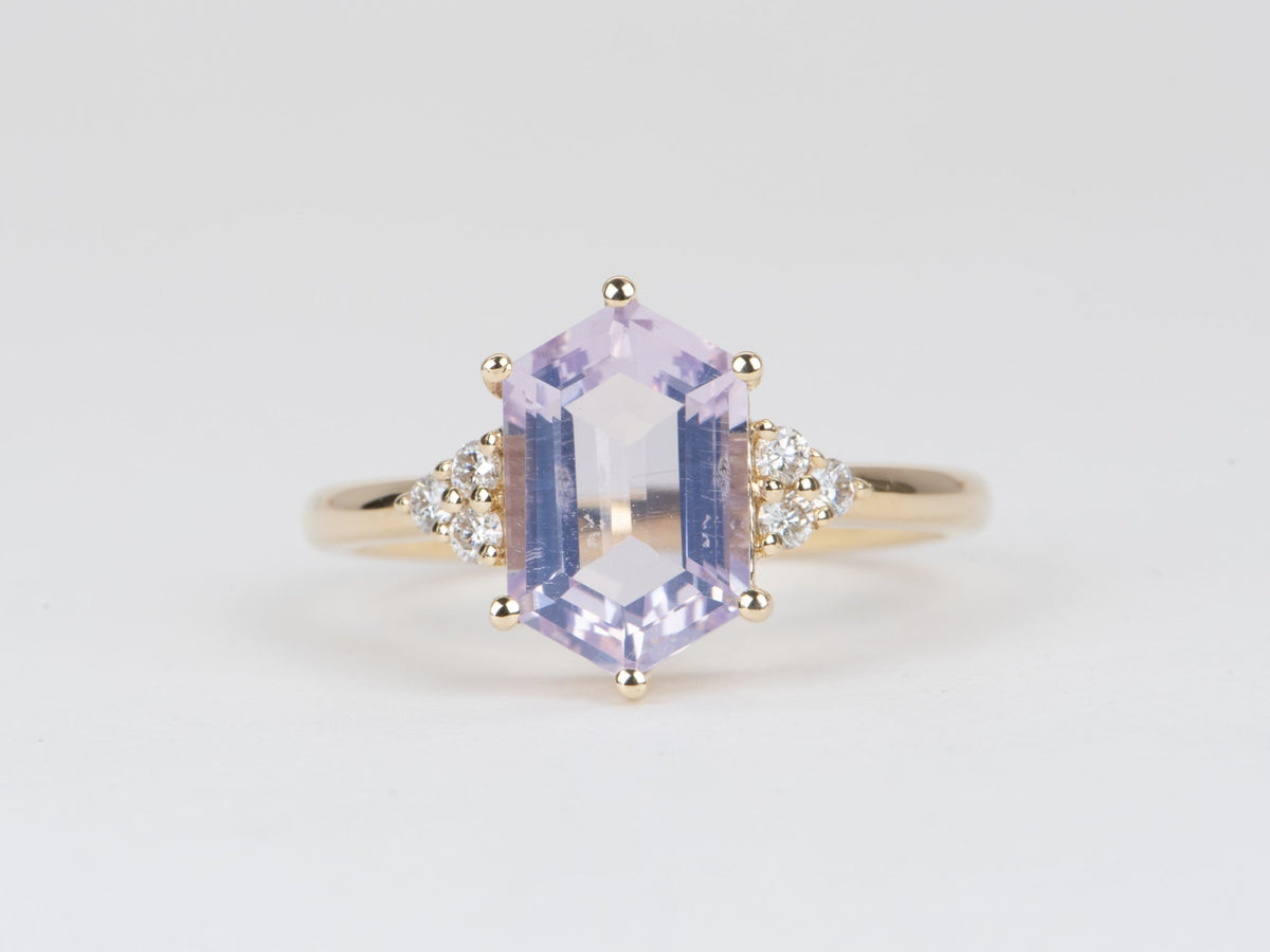 2.24ct Lavender Quartz with Diamond Sides Engagement Ring 14K Gold R6580 Aurora Designer