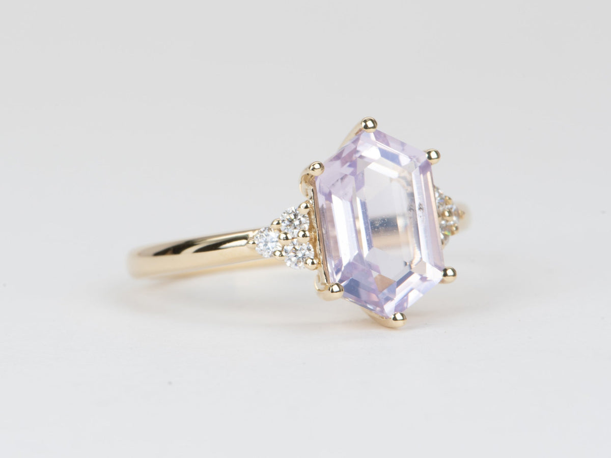 2.24ct Lavender Quartz with Diamond Sides Engagement Ring 14K Gold R6580 Aurora Designer