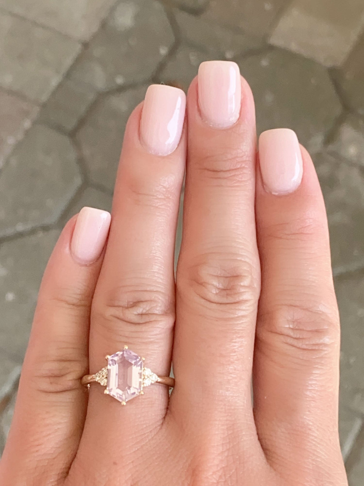 2.24ct Lavender Quartz with Diamond Sides Engagement Ring 14K Gold R6580 Aurora Designer