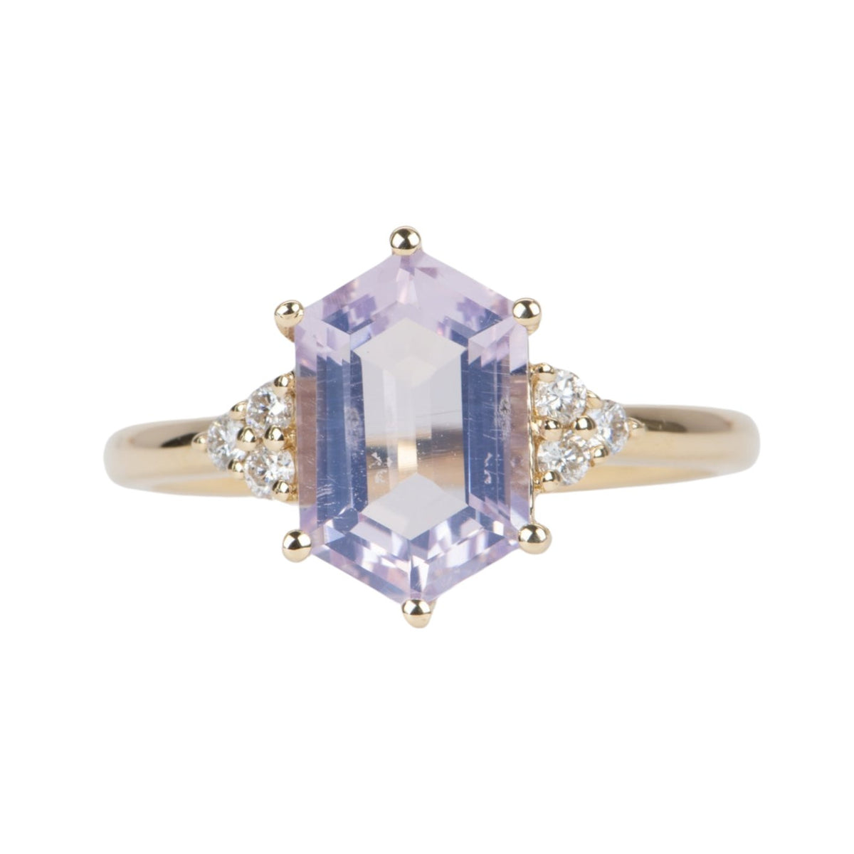 2.24ct Lavender Quartz with Diamond Sides Engagement Ring 14K Gold R6580 Aurora Designer