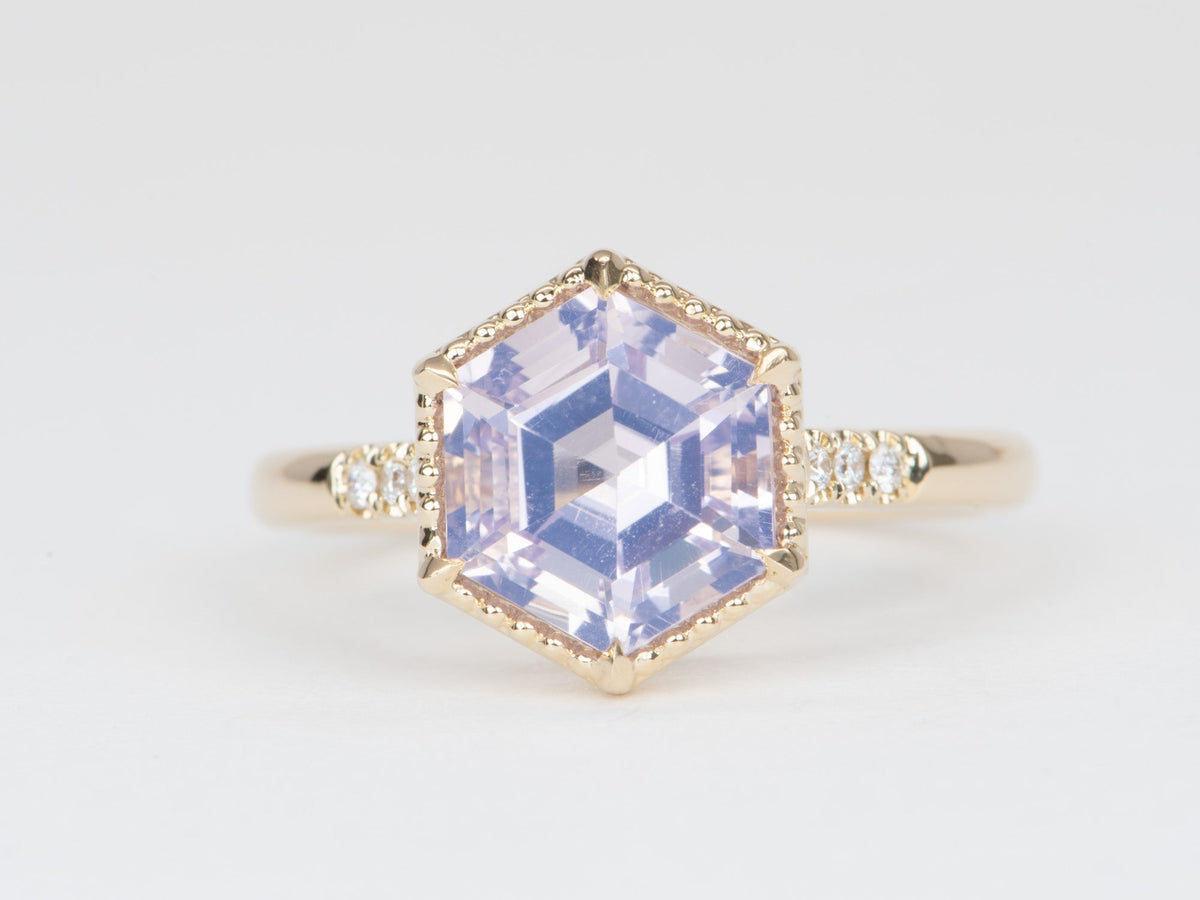 2.19ct Lavender Quartz Milgrain Bezel Engagement Ring 14K Gold R6582 Aurora Designer