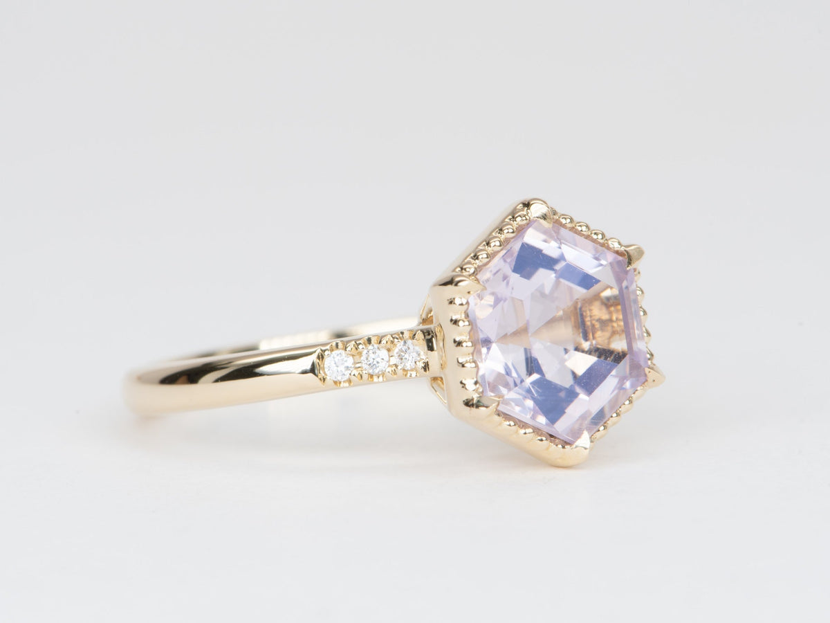 2.19ct Lavender Quartz Milgrain Bezel Engagement Ring 14K Gold R6582 Aurora Designer