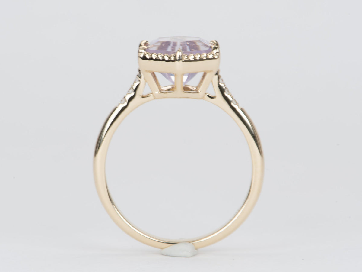 2.19ct Lavender Quartz Milgrain Bezel Engagement Ring 14K Gold R6582 Aurora Designer