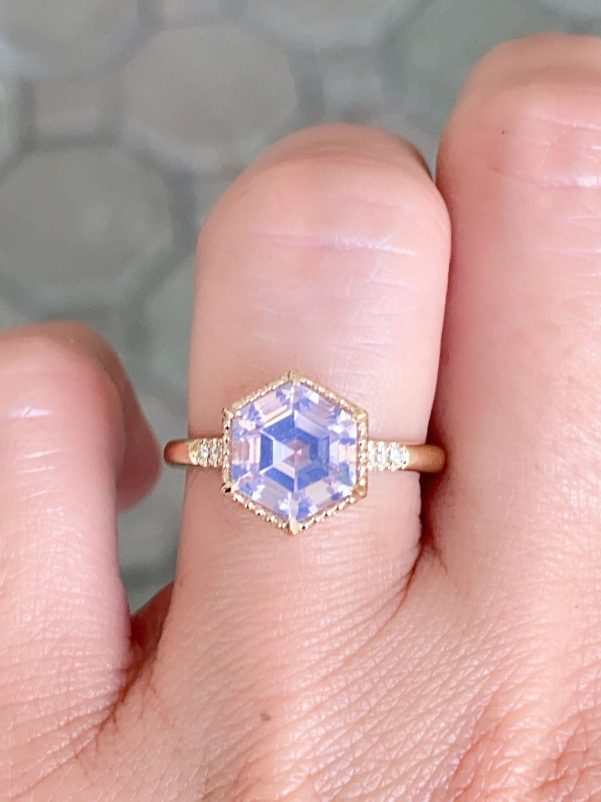 2.19ct Lavender Quartz Milgrain Bezel Engagement Ring 14K Gold R6582 Aurora Designer