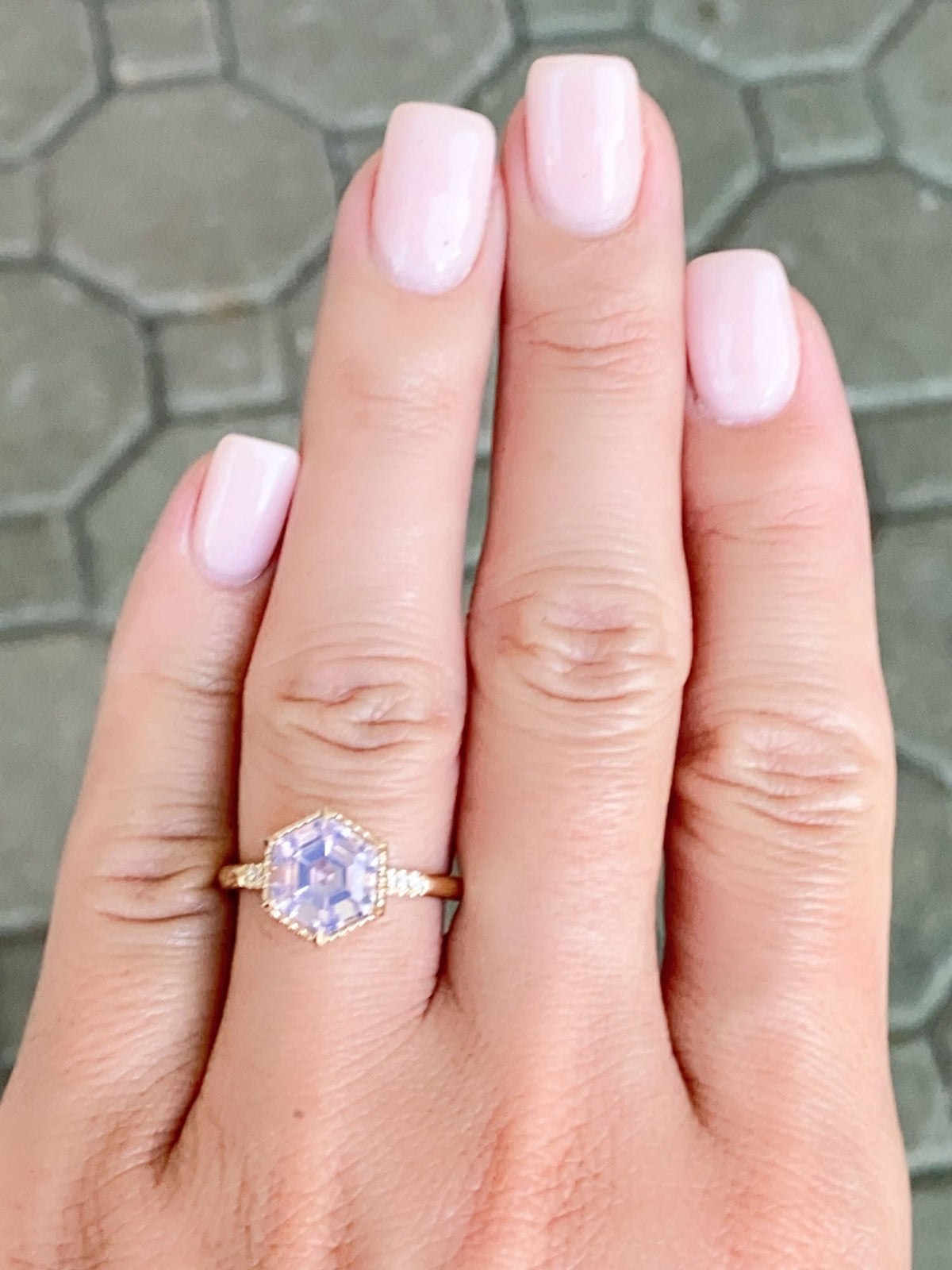 2.19ct Lavender Quartz Milgrain Bezel Engagement Ring 14K Gold R6582 Aurora Designer