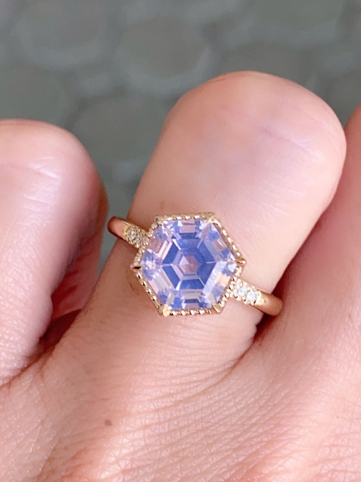 2.19ct Lavender Quartz Milgrain Bezel Engagement Ring 14K Gold R6582 Aurora Designer