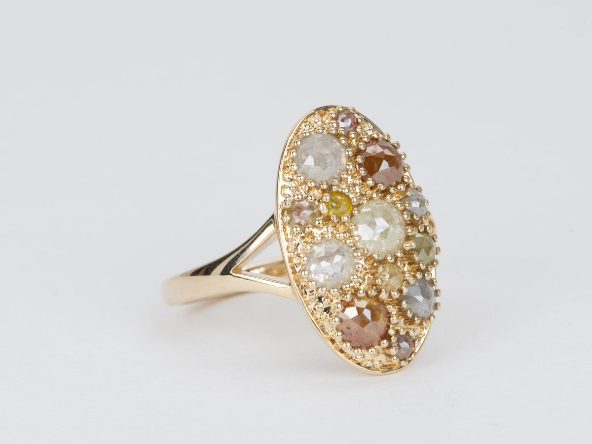 2.59ct Rose Cut Diamond Cluster Ring 14K Yellow Gold Navette R6583 Aurora Designer