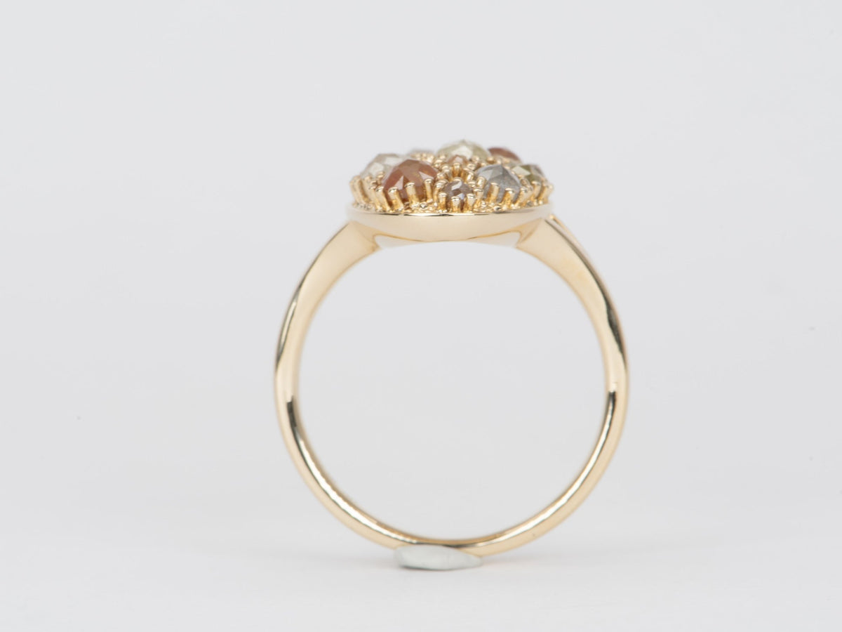 2.59ct Rose Cut Diamond Cluster Ring 14K Yellow Gold Navette R6583 Aurora Designer