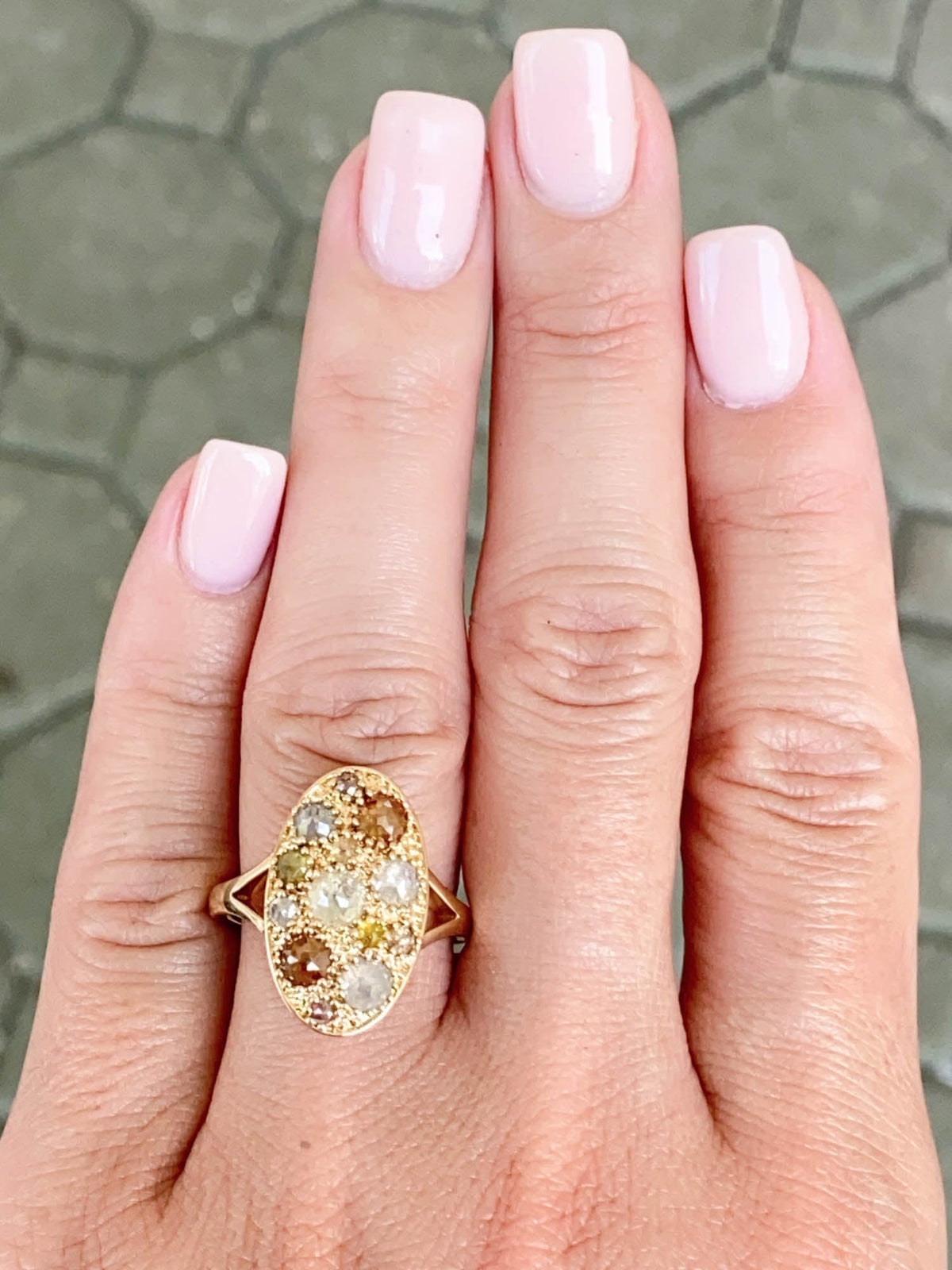 2.59ct Rose Cut Diamond Cluster Ring 14K Yellow Gold Navette R6583 Aurora Designer