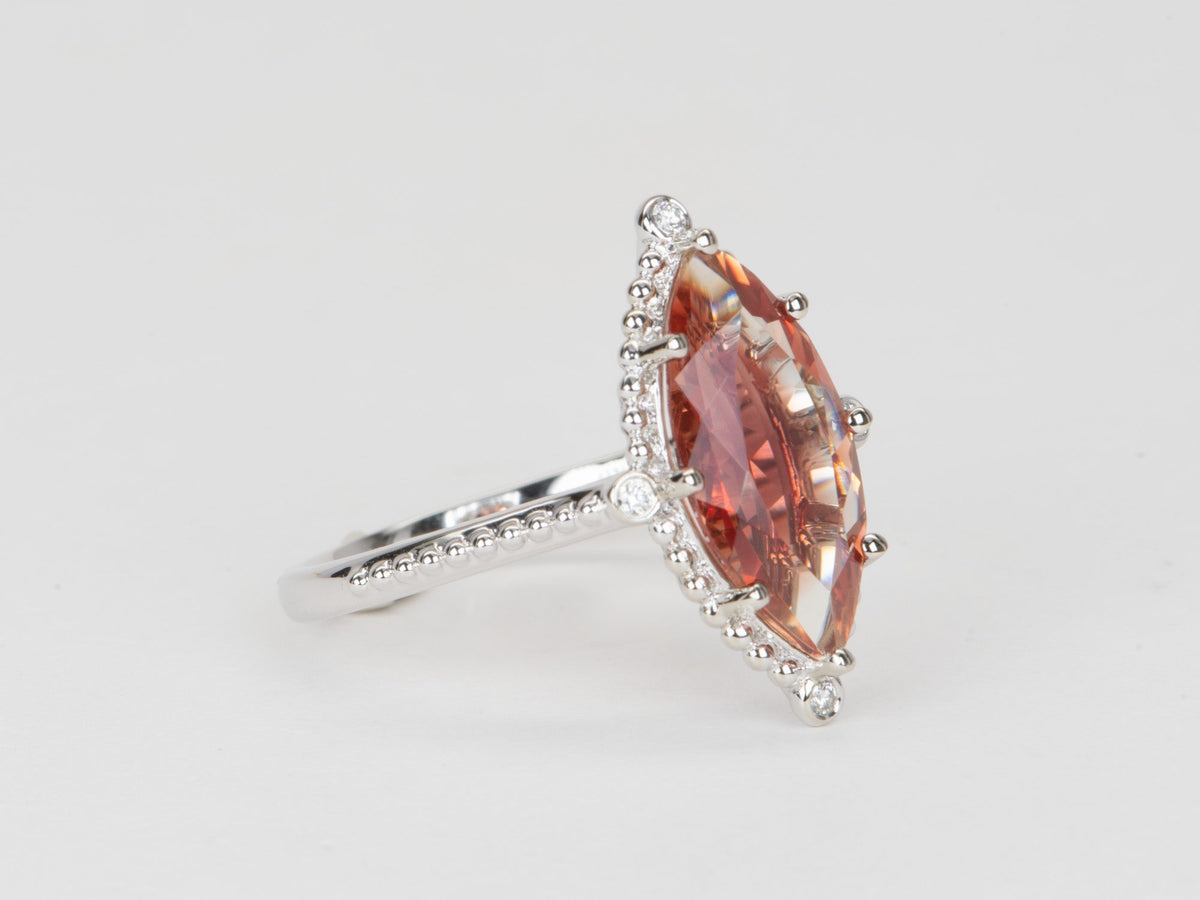 3.25ct Bright Red Oregon Sunstone with Diamonds 14K White Gold Engagement Ring Aurora Designer