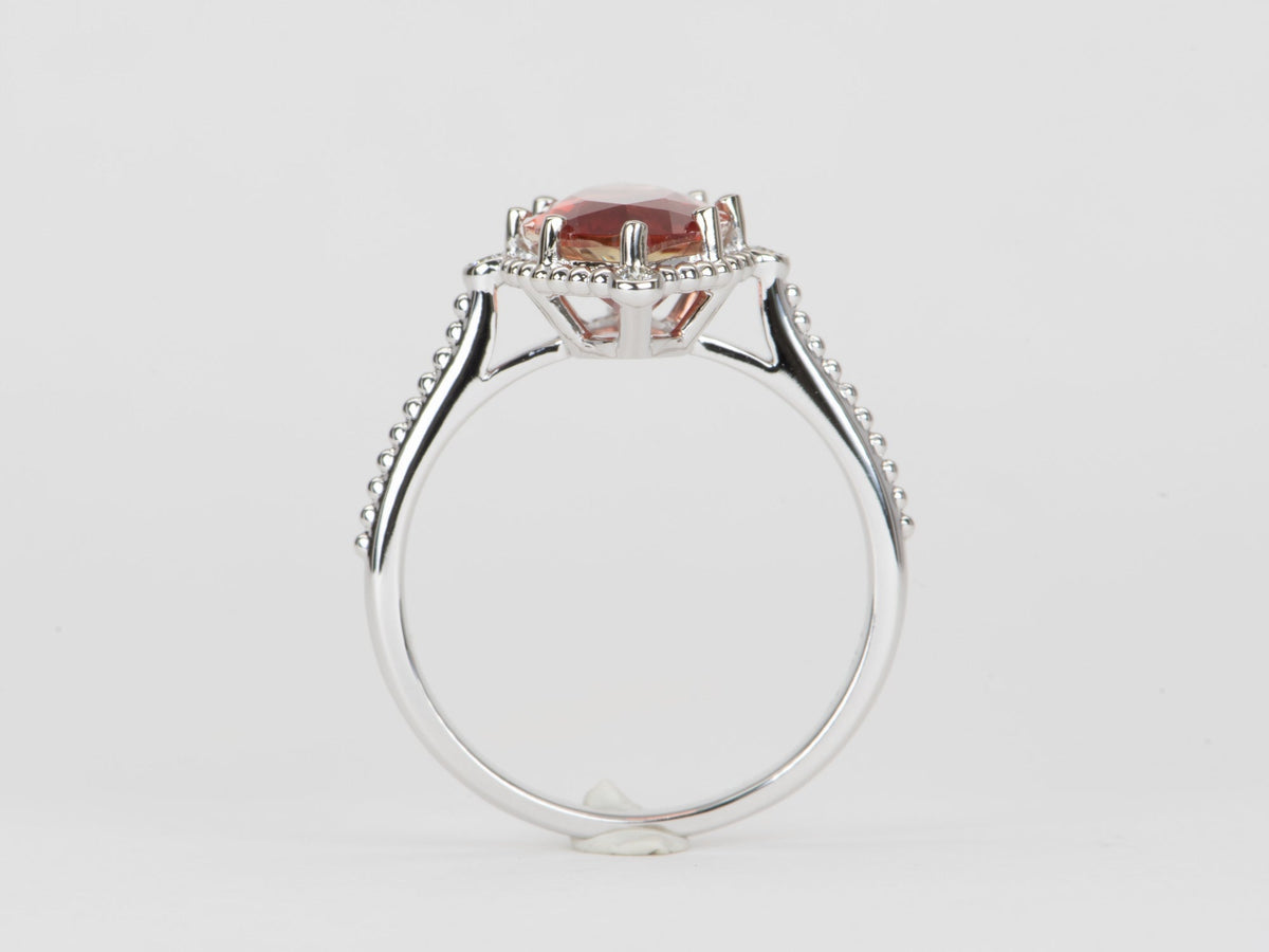 3.25ct Bright Red Oregon Sunstone with Diamonds 14K White Gold Engagement Ring Aurora Designer