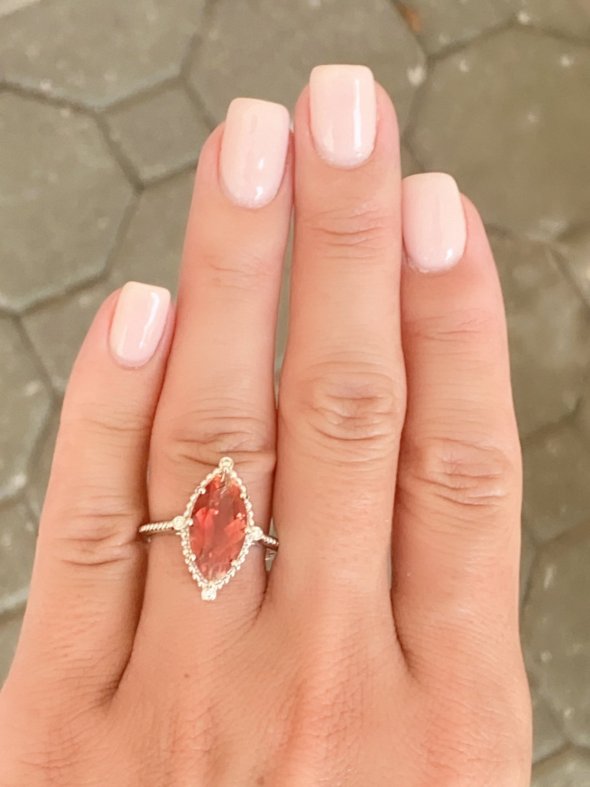 3.25ct Bright Red Oregon Sunstone with Diamonds 14K White Gold Engagement Ring Aurora Designer