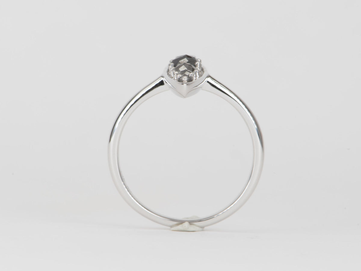 1.24ct Rose Cut Salt and Pepper Diamond Navette Ring 14K White Gold R6587 Aurora Designer