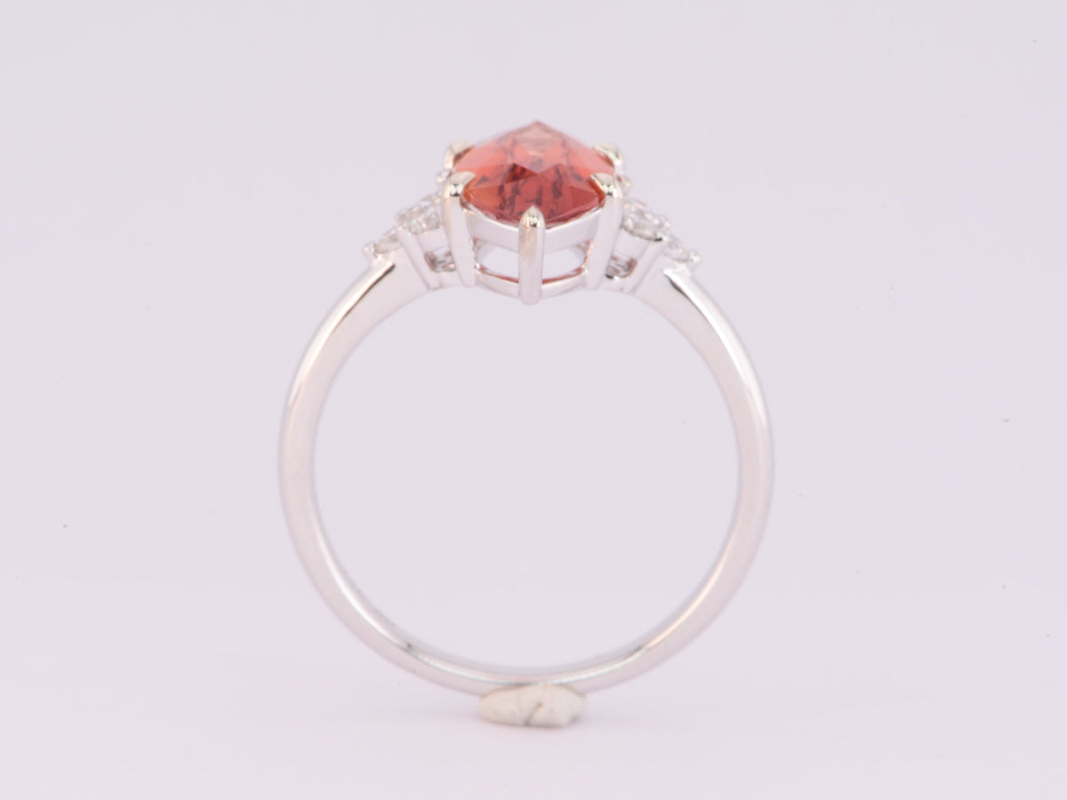 1.69ct Deep Red Oregon Sunstone with Trio Diamonds 14K White Gold Engagement Ring R6588 Aurora Designer