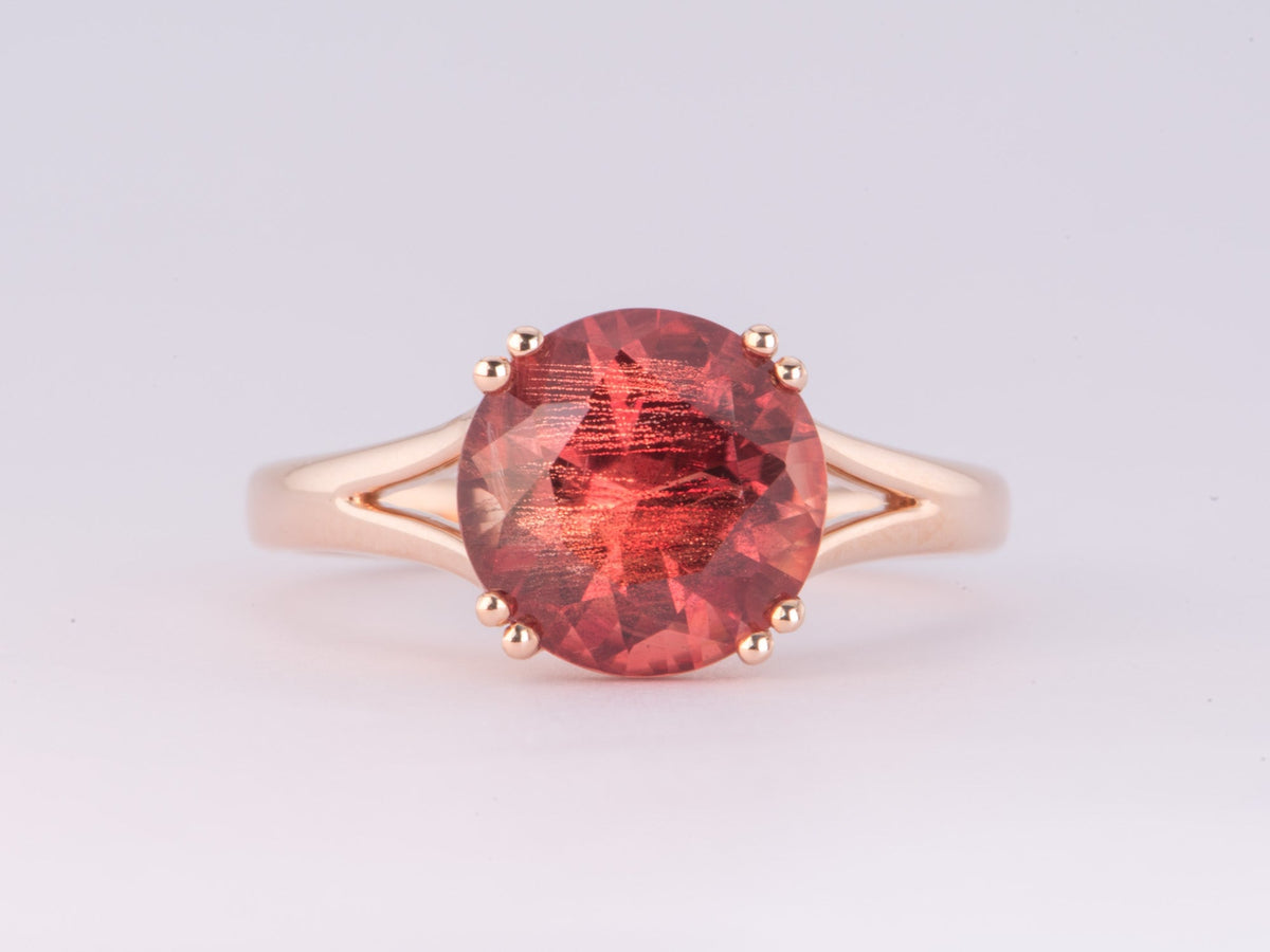 3.12ct Deep Red Oregon Sunstone with Double Prongs Engagement Ring 14K Rose Gold R6590 Aurora Designer
