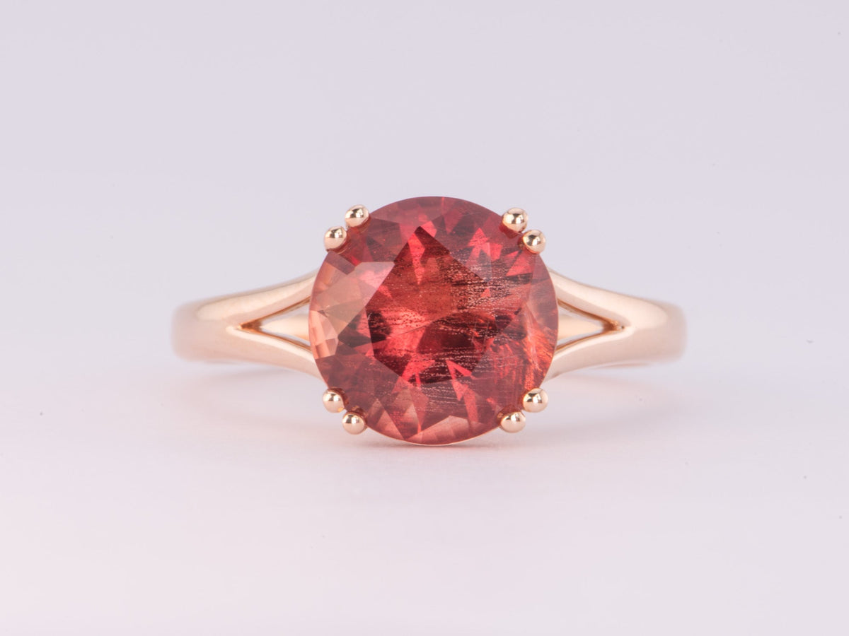 3.12ct Deep Red Oregon Sunstone with Double Prongs Engagement Ring 14K Rose Gold R6590 Aurora Designer
